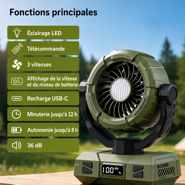 Fonctions du ventilateur de camping W8
