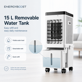 W2 Enfriador de aire portátil | Refrigeración por agua, depósito de 15 L, flujo de aire de 90°, mando a distancia