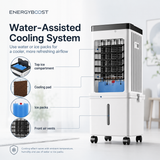 W2 Enfriador de aire portátil | Refrigeración por agua, depósito de 15 L, flujo de aire de 90°, mando a distancia