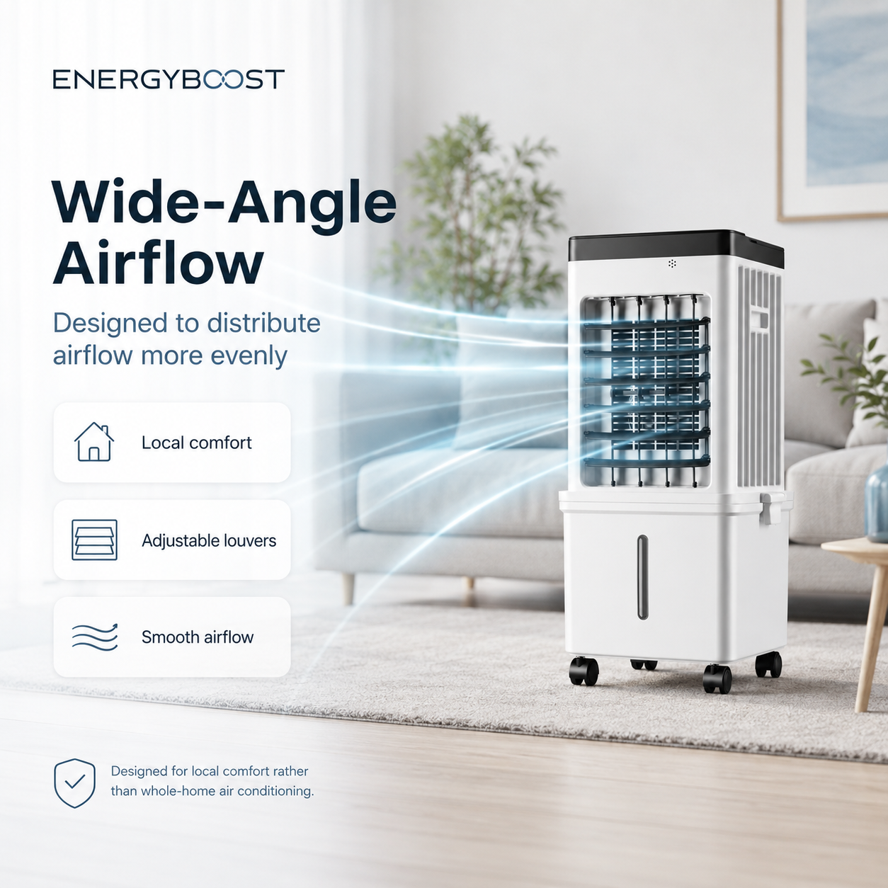 W2 Enfriador de aire portátil | Refrigeración por agua, depósito de 15 L, flujo de aire de 90°, mando a distancia
