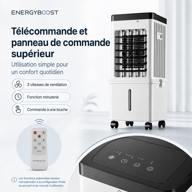 Rafraîchisseur d’air portable W2 | Réservoir 15 L, flux d’air à 90°, télécommande
