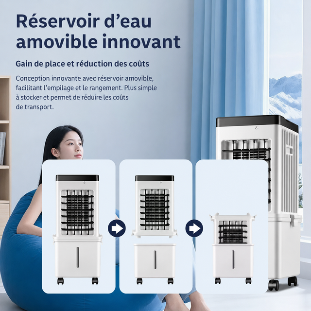 Rafraîchisseur d’air portable W2 | Réservoir 15 L, flux d’air à 90°, télécommande