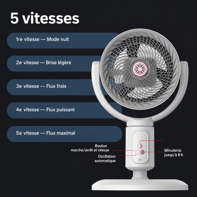 Cinq vitesses du ventilateur E1