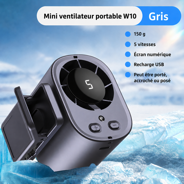 Mini ventilateur W10 gris – 5 vitesses